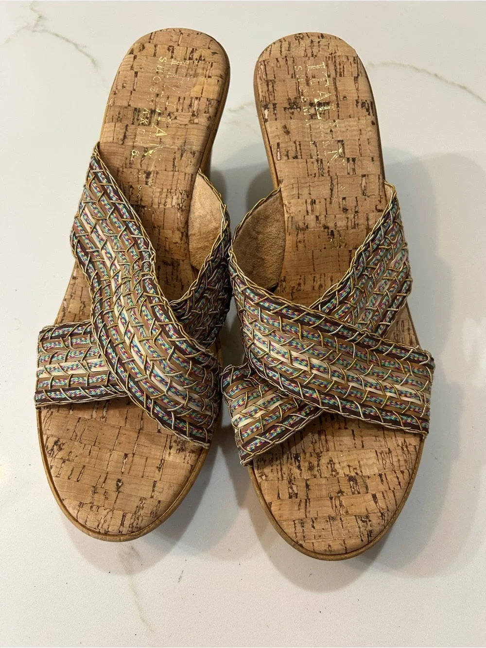 Italian‎ Shoemakers Multi-Color Braided Cork Slide Sandals
